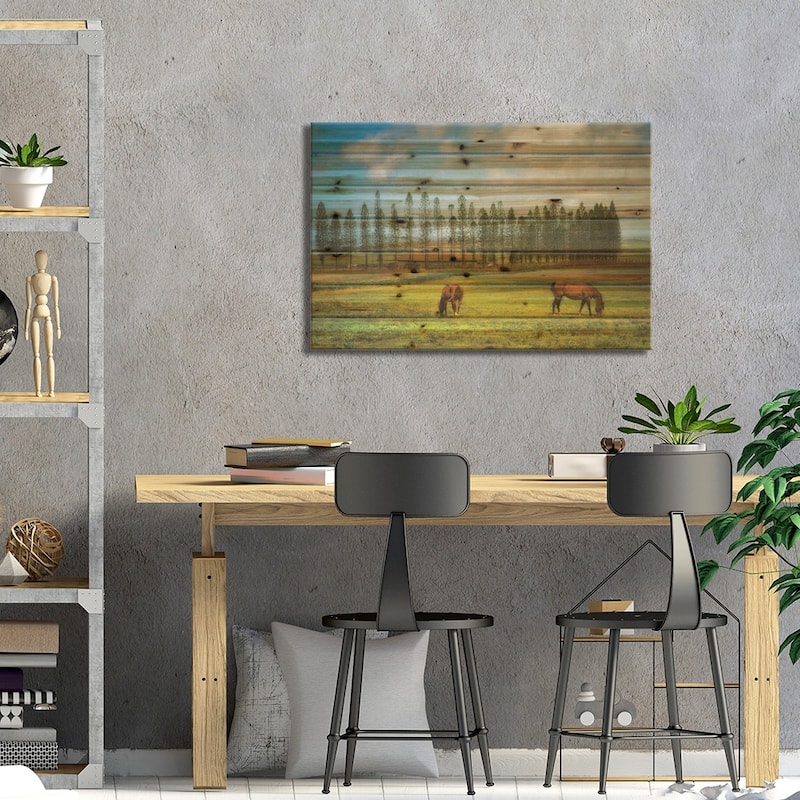 Horse Pasture Print On Wood by Dennis Frates - Multi-Color