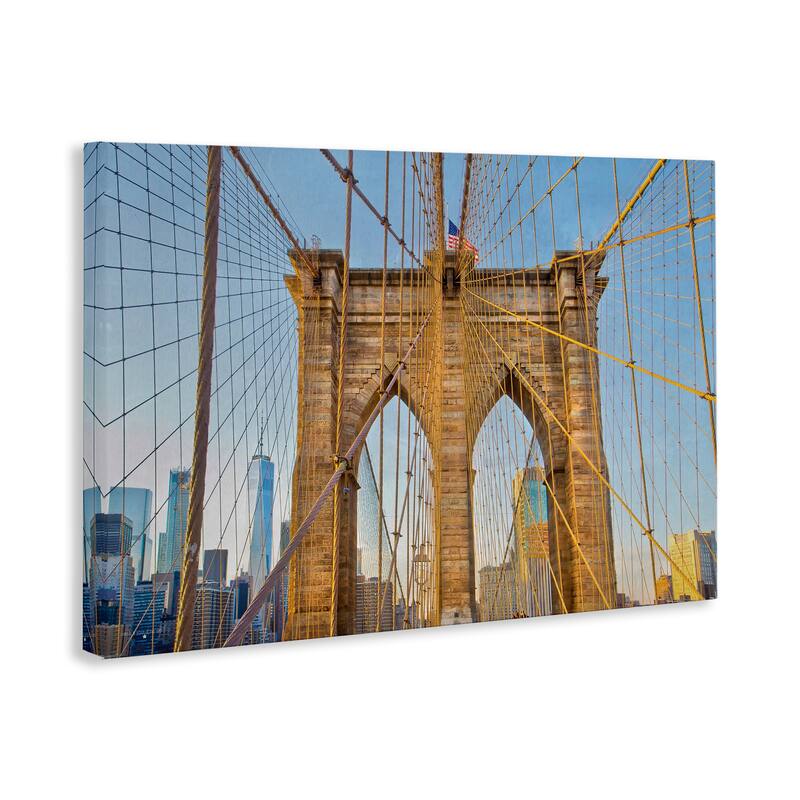 Stupell Industrial Bridge with American Flag Canvas Wall Art Design By Seven Trees Design