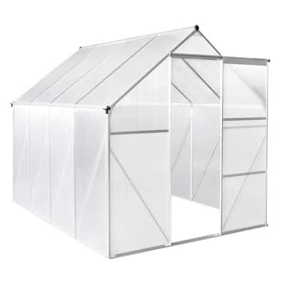 8x6 FT Walk-in Greenhouse With Sliding Door and Vent Window Grey Frame