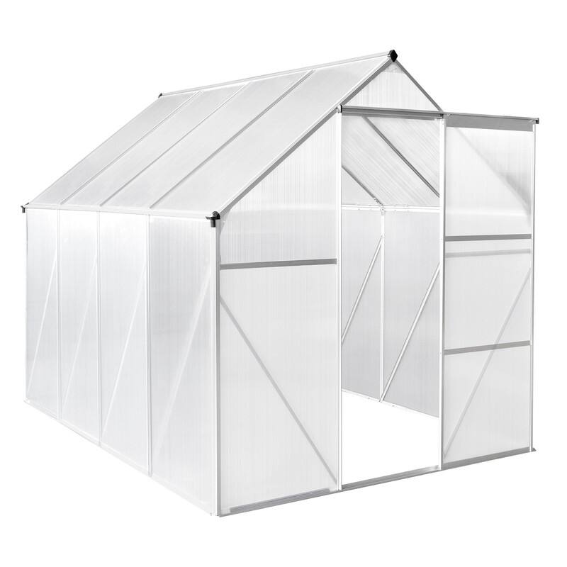 8x6 FT Walk-in Greenhouse With Sliding Door and Vent Window Grey Frame