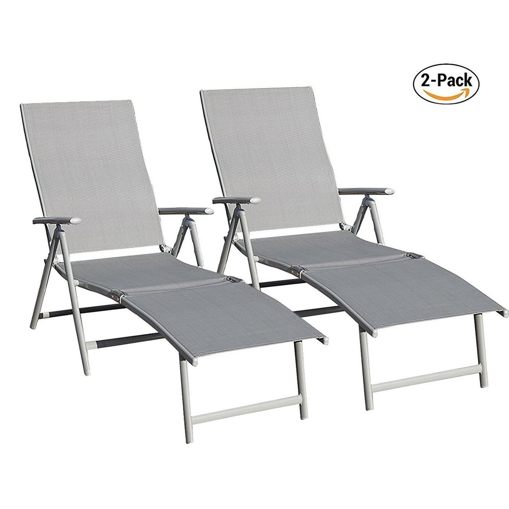 Kozyard Cozy Aluminum Beach Yard Pool Folding Reclining 7 Adjustable Chaise Lounge Chair (2 Pack)