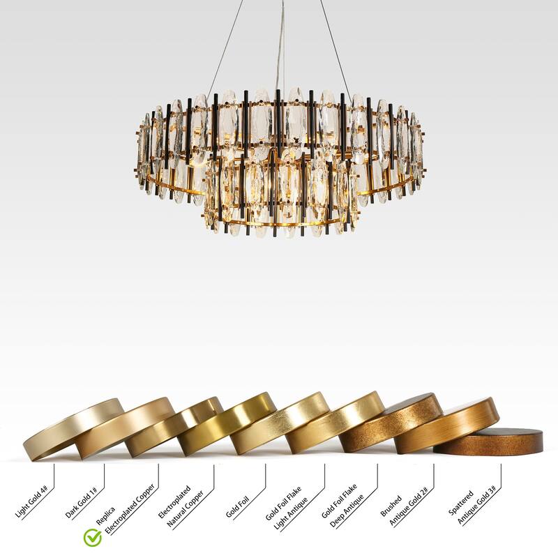 Modern Luxury 2-Tier Black Gold Crystal 10-Light Drum Chandelier for Dining Living Room - Dia. 32.3" x H 11.4"