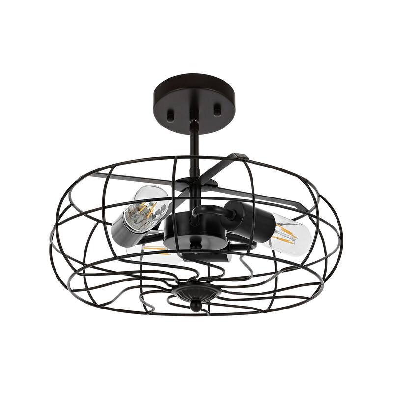 GetLedel 15-inch Farmhouse 3-Light Caged Semi Flush Mount Ceiling Light