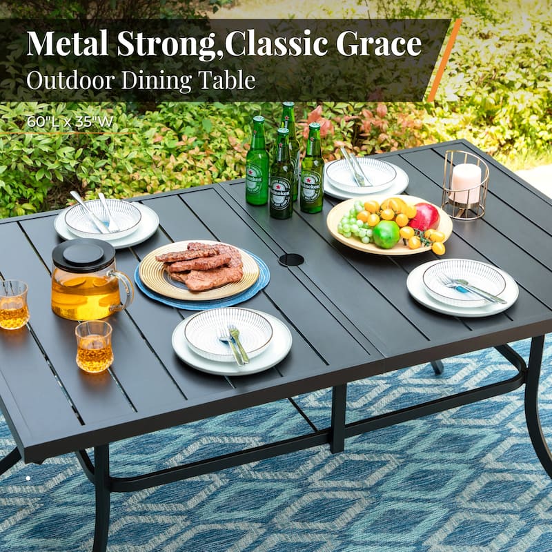 MAISON ARTS 7-Piece Patio Dining Set Steel Panel Table & 6 Dining Arm Chairs