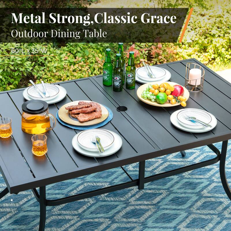 MAISON ARTS 7 Pieces Patio Dining Set, 6 x Swivel Dining Chairs with Cushion and 1 Metal Table with 2.6" Umbrella Hole