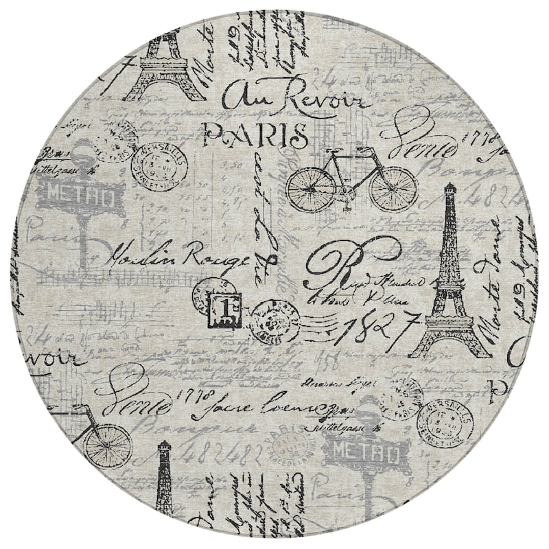 Machine Washable Indoor/Outdoor Modern Paris Chantille Rug