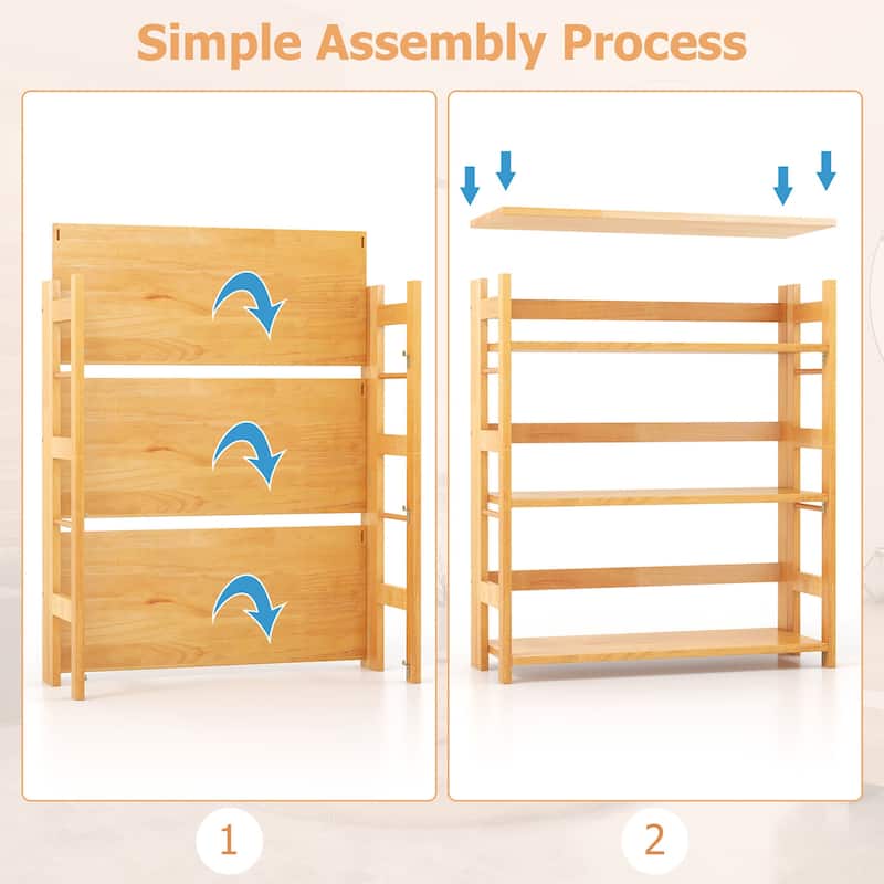 Gymax 2PCS 4-Tier Bookshelf Floor Storage Shelf w/ Rubber Wood Frame