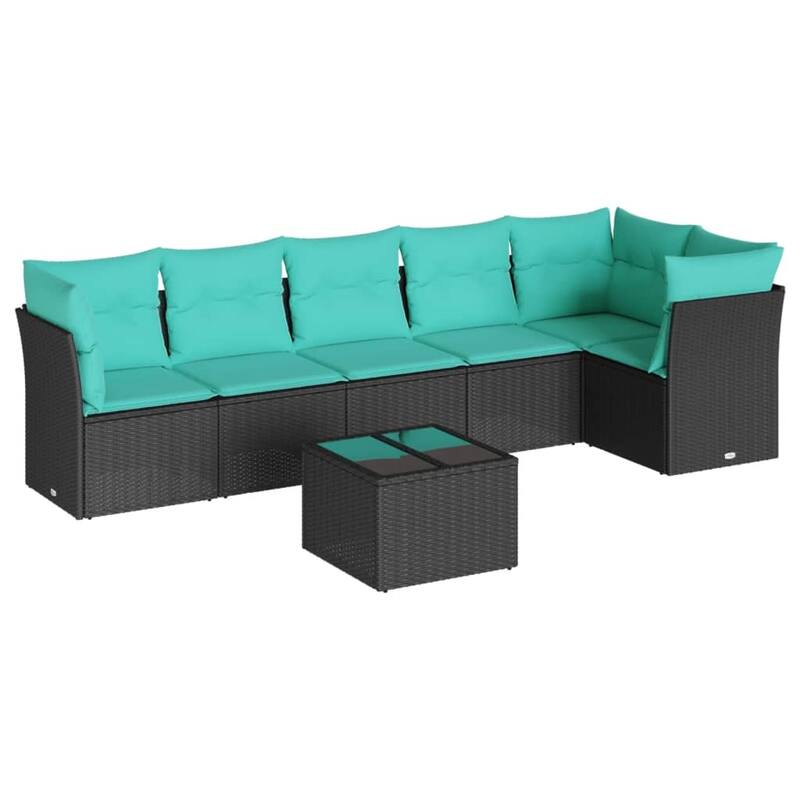 vidaXL 6 Piece Patio Sofa Set with Cushions Black Poly Rattan