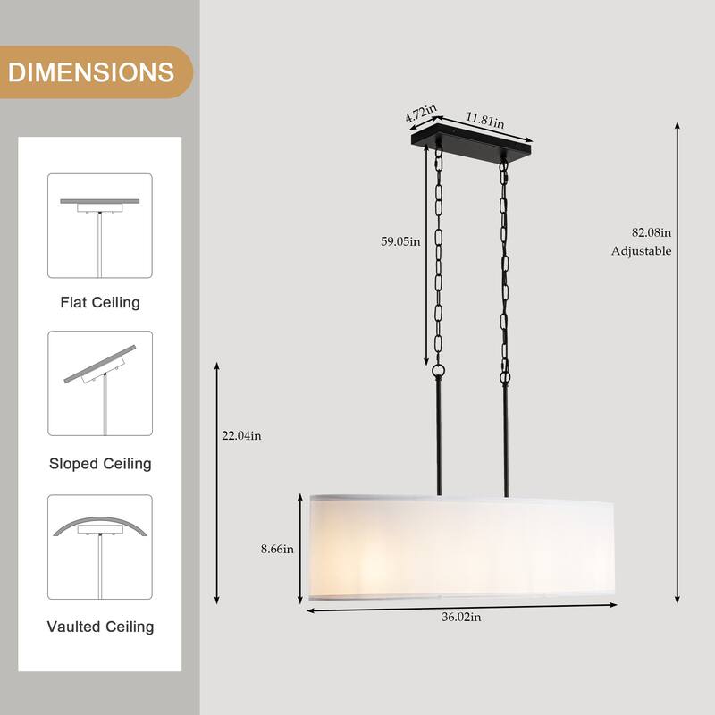 36.02-inch 4-light oval fashionable double chain chandelier with fabric lampshade