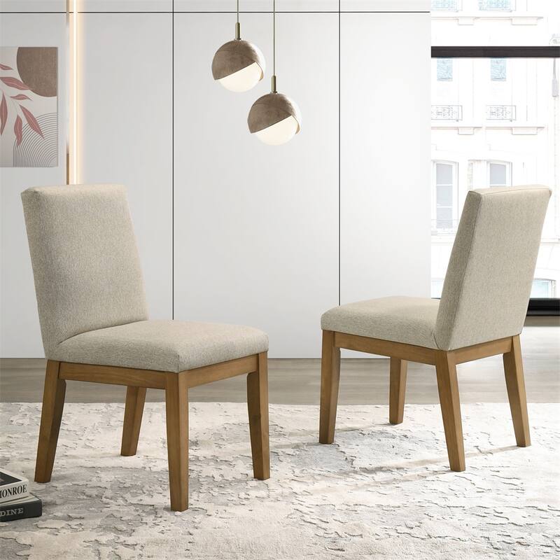 Modern Wood Dining Chair with Cushioned Seat（Set of 2） - N/A - White