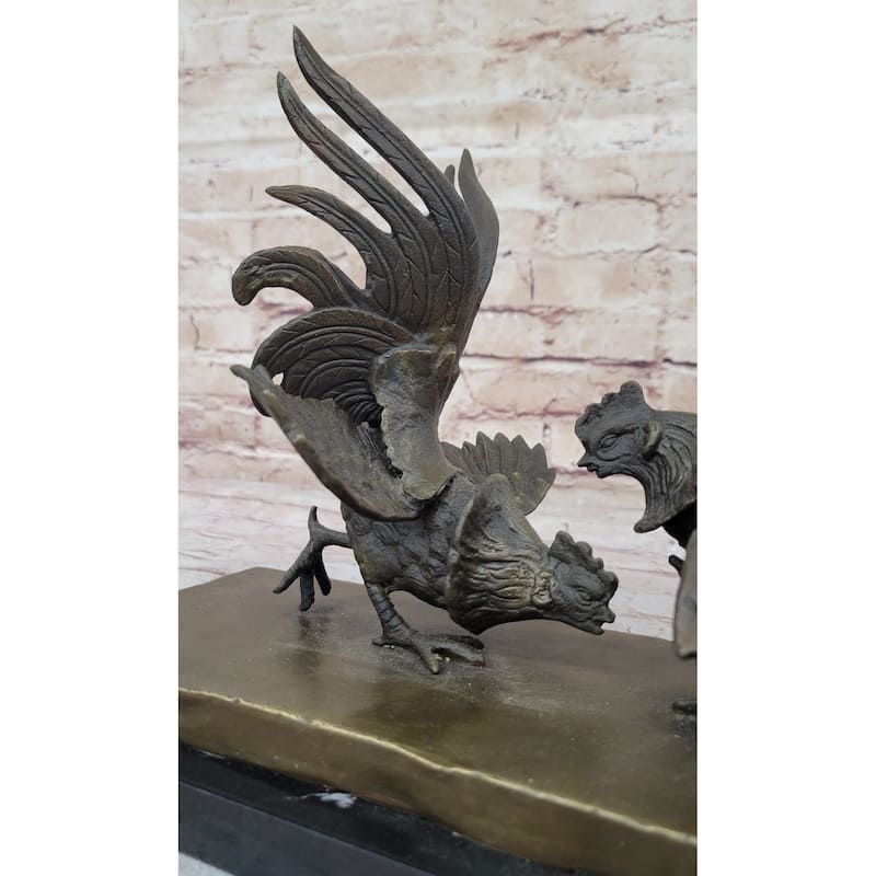 Roosters Chickens Fighting Bronze Sculpture Statue By Milo
