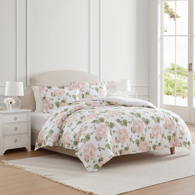 Martha Stewart Geranium Bloom Cotton Reversible Pink Duvet Cover Set