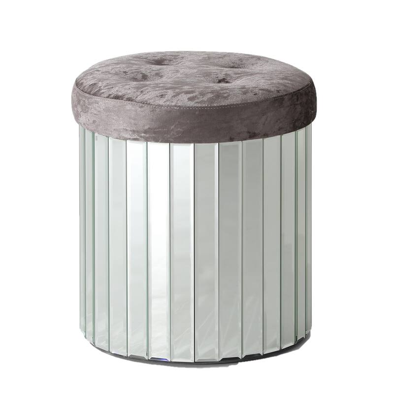 Decor Brownish Gray Round Velvet Upholstered Ottoman - Brownish Gray - Medium