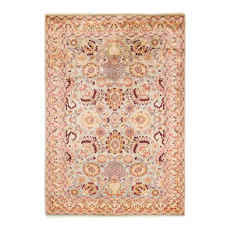 Overton Handknotted Wool Traditional Oriental Light Blue Area Rug - 4' x 6' - Light Blue - 4' x 6'
