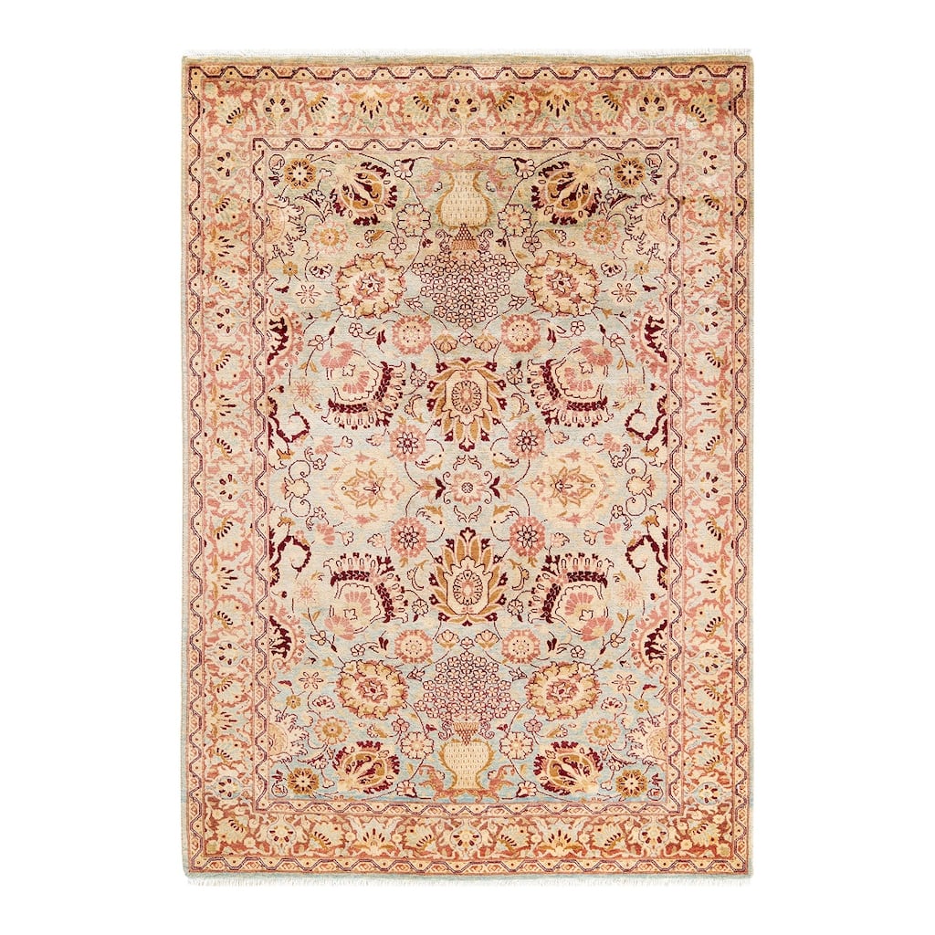 Overton Handknotted Wool Traditional Oriental Light Blue Area Rug - 4' x 6'