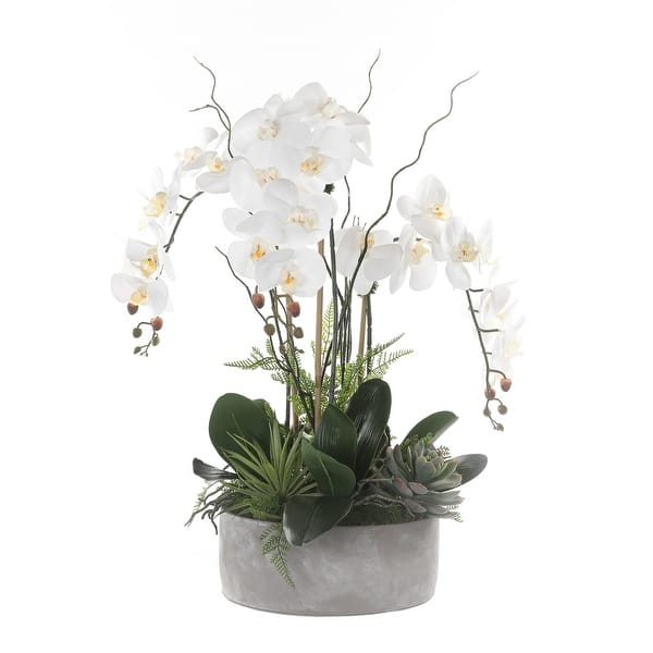 Real Touch Orchid Flower Arrangement in Stone Cement Pot - White ...