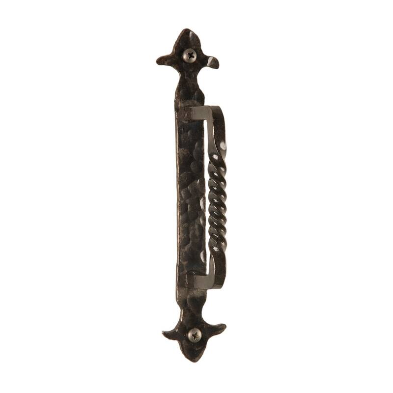 Hammered & Twisted Wrought Iron Door Handle of 8"L - Natural-Iron