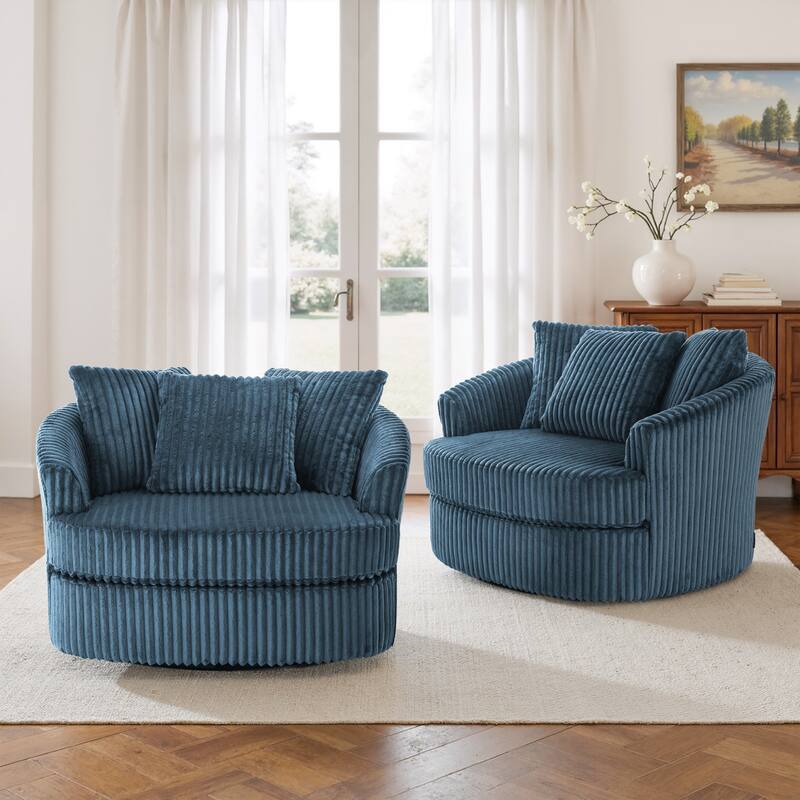 UIXE Oversize 43" Plush Corduroy Swivel Barrel Chair Comfy Accent Chair For Living Room