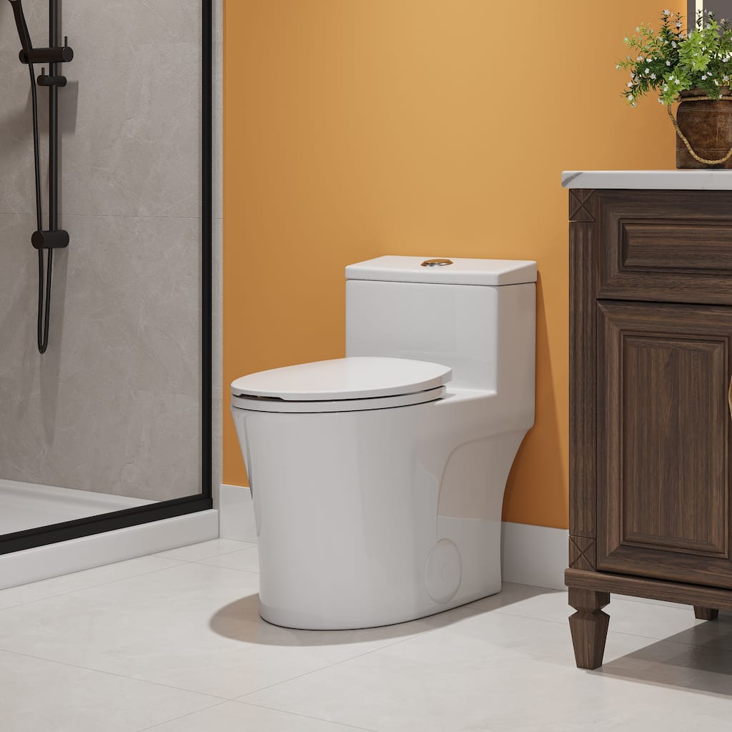 HOROW 1 Piece Dual Flush Elongated Toilet White 0.8/1.28 GPF Seat Included - N/A