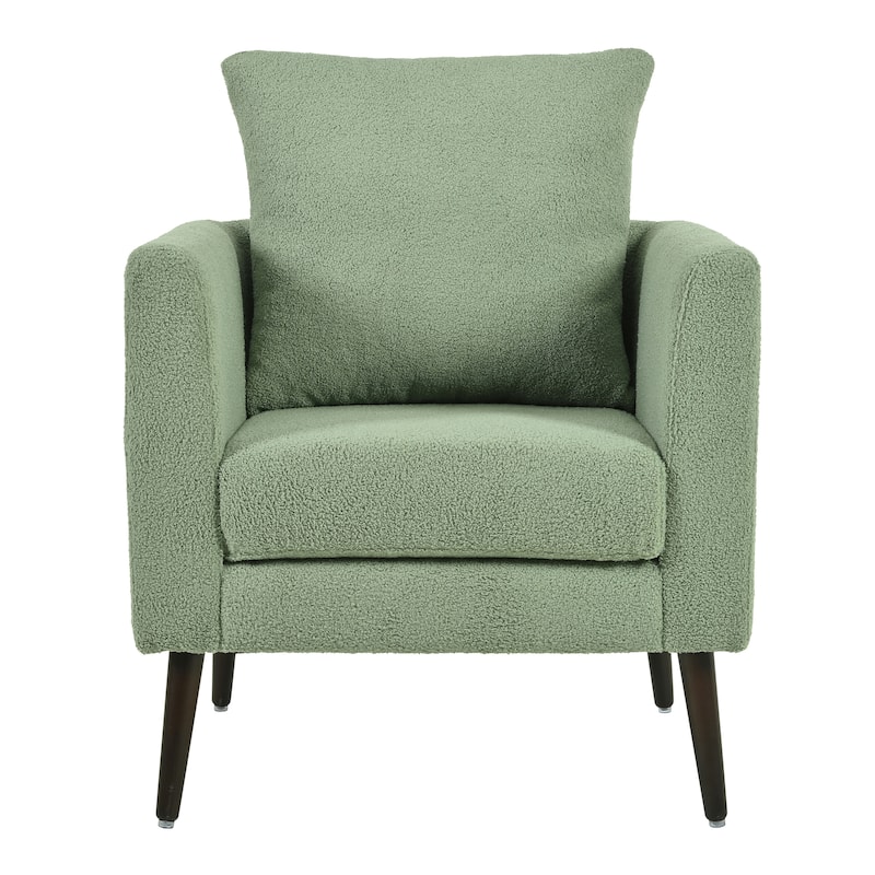 Upholstered Teddy Fabric Accent Chair, Arm Chairs with Pillow Mid Century Modern Living Room Lounge Chair, Single Sofa Chair