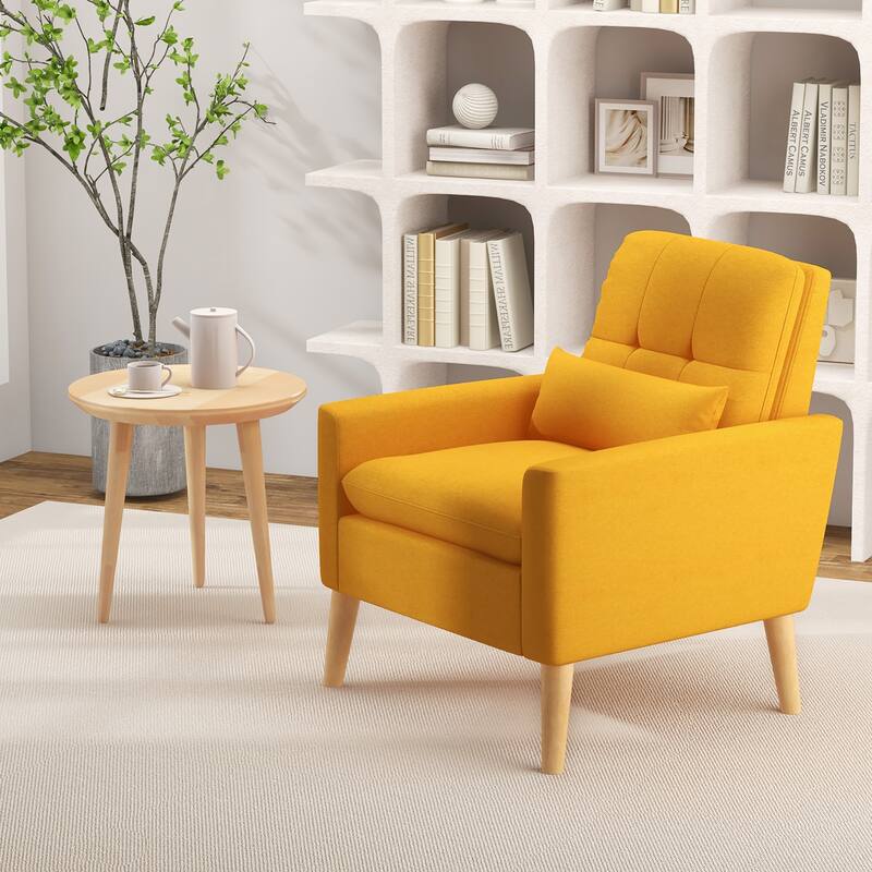 Gymax Mid-century Modern Accent Chair Linen Fabric Reading Armchair w/