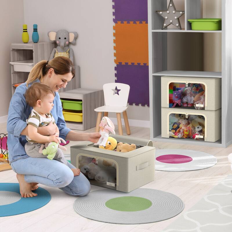 Sorbus Closet Storage Bins with Metal Frame, Window, & Carry Handles - Stackable & Foldable Clothes Organizer Bags - 6 Pack