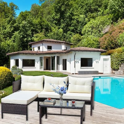 3 piece Outdoor Patio Wicker Rattan Sectional Sofa W/Cushions