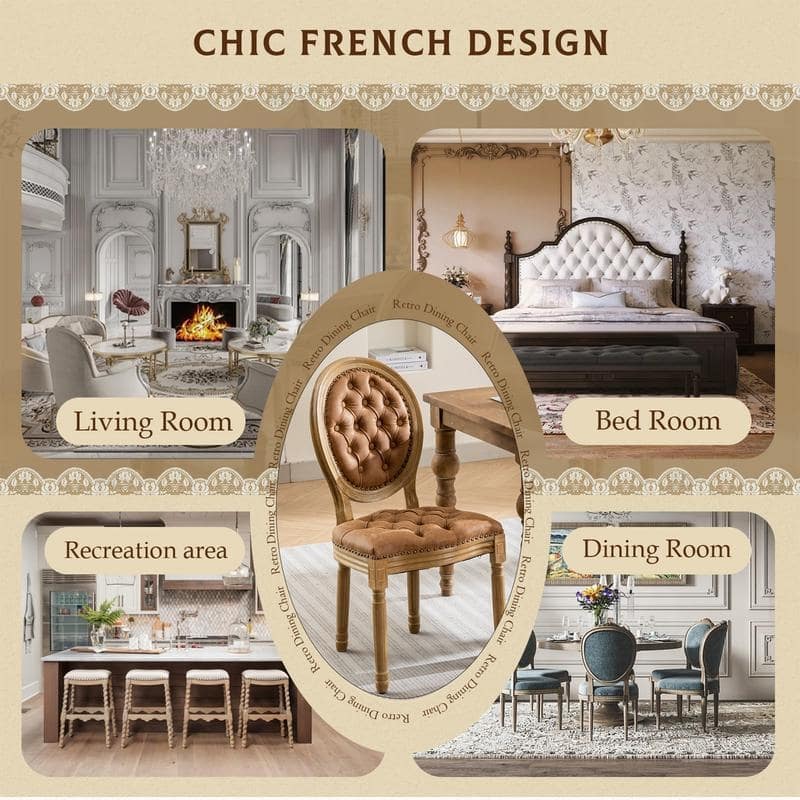 French Style Solid Wood Dining Chair with Nailhead Set of 6