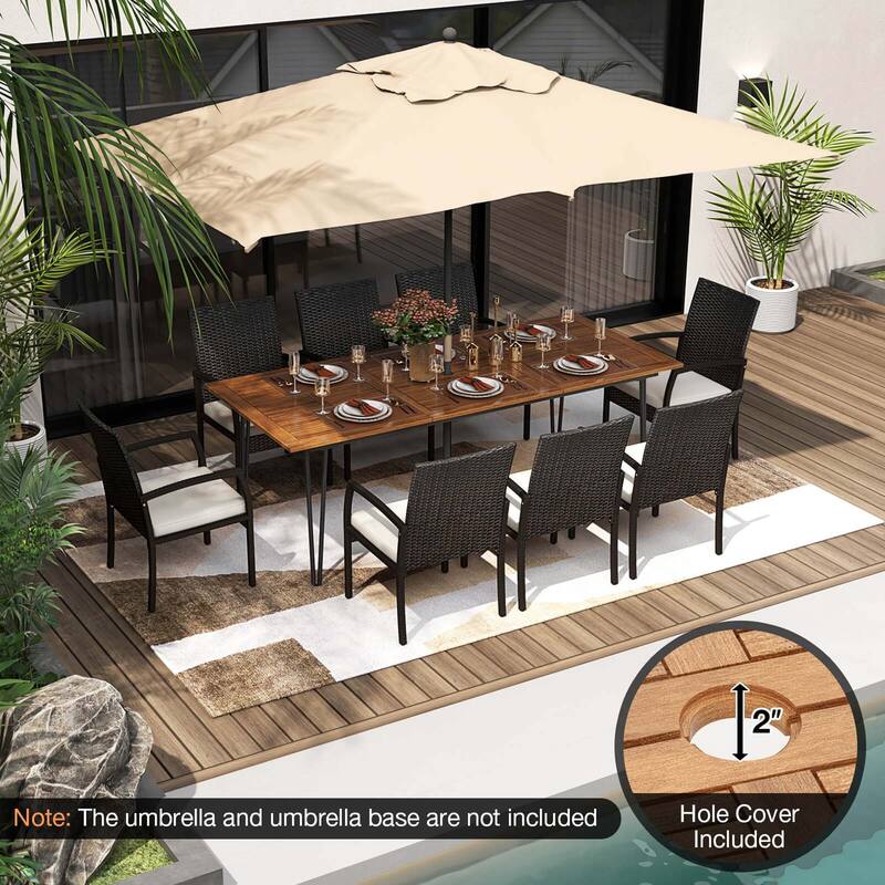Costway 9 PCS Outdoor Patio Dining Set Armchairs Set of 8 and Acacia - See Details