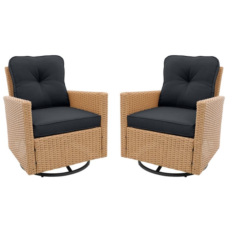 Patio Watcher 2 Pieces Outdoor Beige Rattan 360 Degree Swing Patio Conversation Chair Set with Cushions - Dark Gray