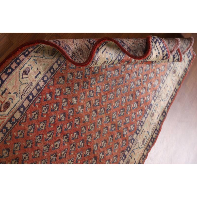 Hand Knotted Oriental 100% Wool Carpet Traditional All-Over Red Botemir Runner Rug - 10' 3'' X 3' 4''