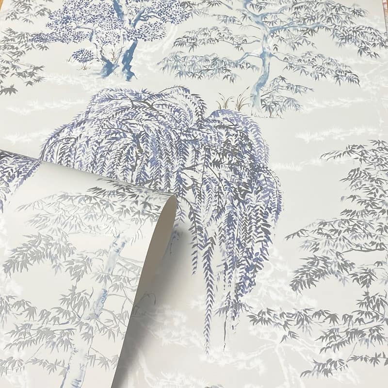 Oriental Garden Soft Blue Wallpaper