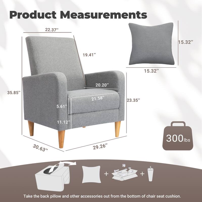 RENEWLINE Modern Accent Chair with Pillow & Walnut Legs - Lounge Seat for Living Room, Compact Design