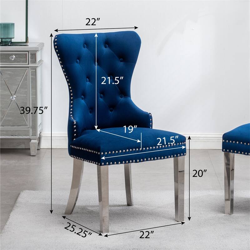 Tufted Velvet Chair with Nailhead Trim, Set of 2