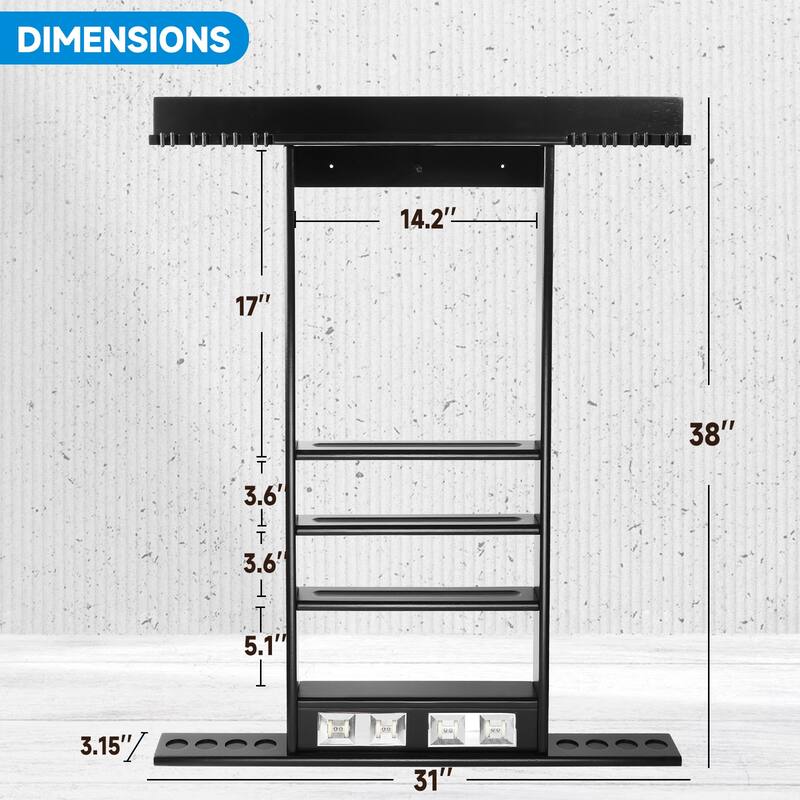 GSE™ 8-Pool Cue Wall Mounting Billiard Cue Rack, Hanging Wall Mounted Pool Cue Stick Holder with Score Counter