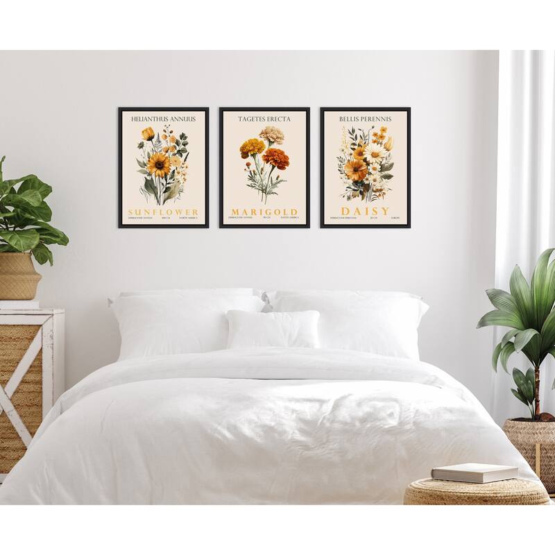 Amanti Art Vintage Sunflower Marigold and Daisy 3 Piece by Christopher Giampietro Framed Canvas Wall Art