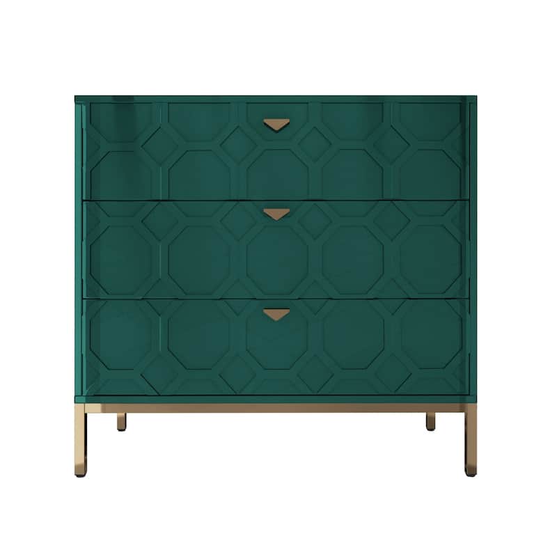 Clihome Modern Wooden Glossy 3-Drawer Storage Chest