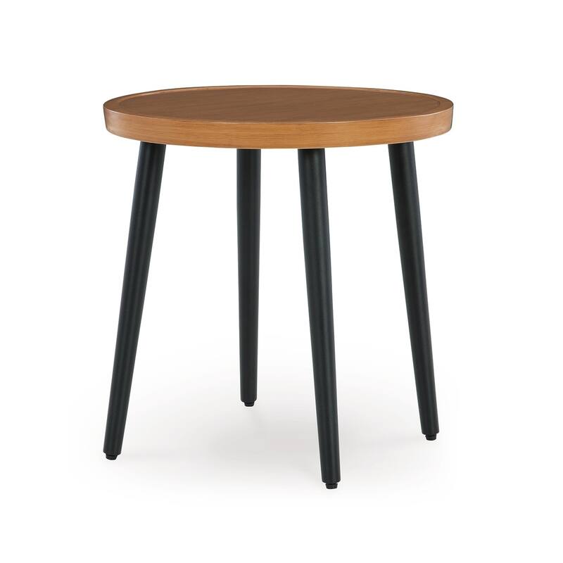 Izon Outdoor Round End Table, Modern Design, 22 Inch Black Brown Metal