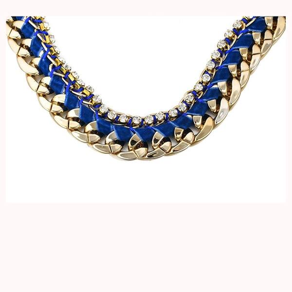 Statement Necklace Bib Necklace Chain and Ribbon Necklace-Dark Blue Ribbon Necklace