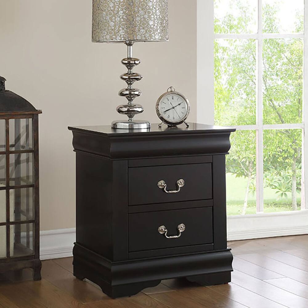 Classic Black 2-Drawer Nightstand with Nickel Handles