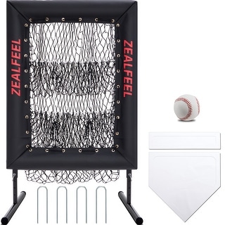 Zealfeel 9-Hole Baseball Pitching Net: 5-Height Adjustable Trainer with Strike Zone & Home Plate - 9-Hole 5-Height