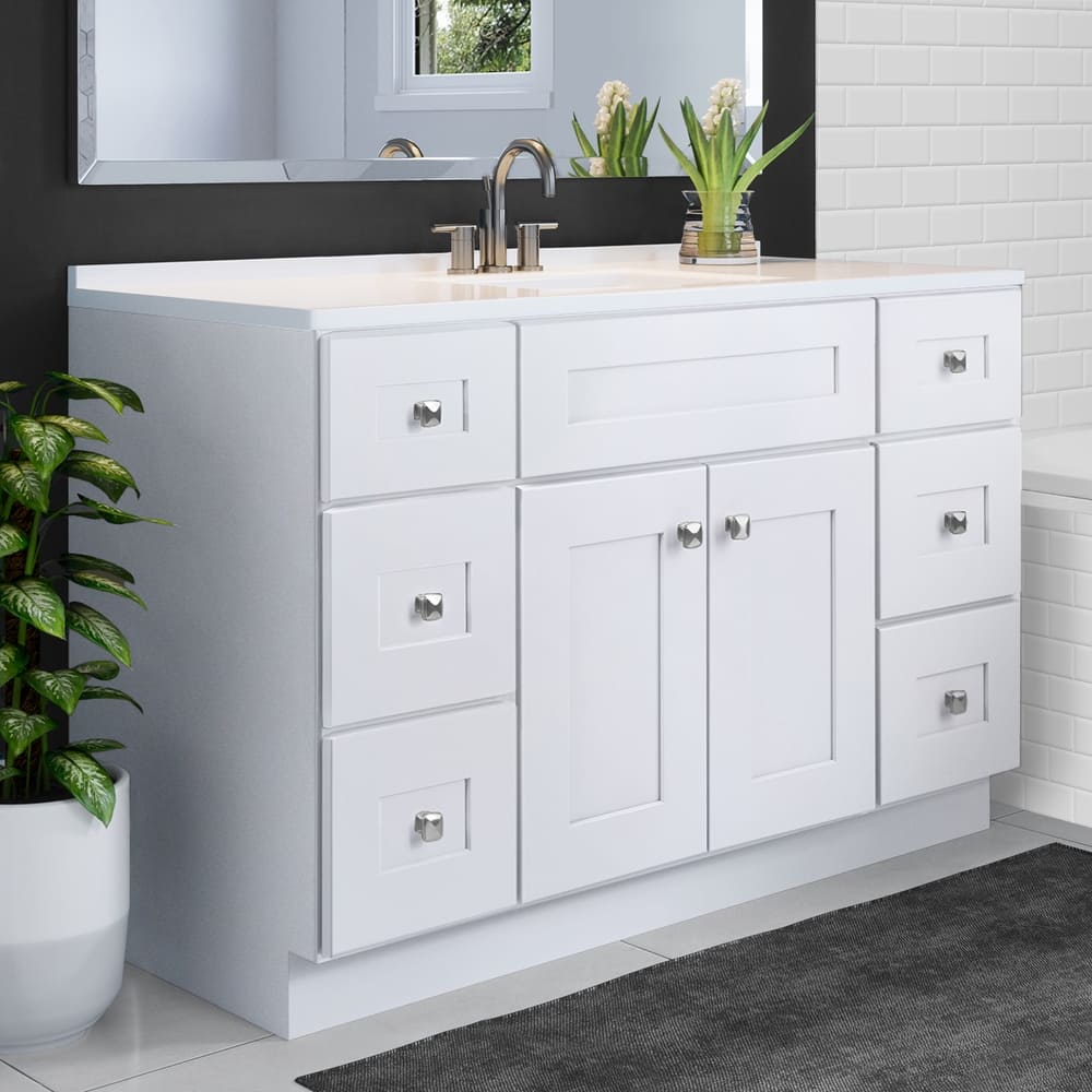 Brookings 49 Inch Fully Assembled Bath Vanity with Modern White Top