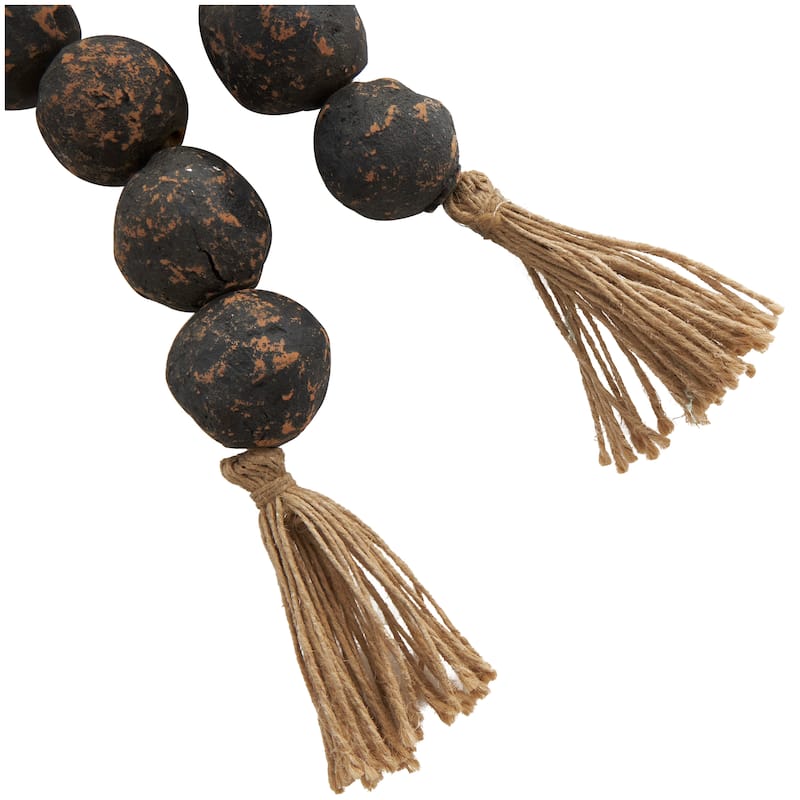 Ceramic Handmade Round Intricately Shaped Large Distressed Beaded Garland with Tassel
