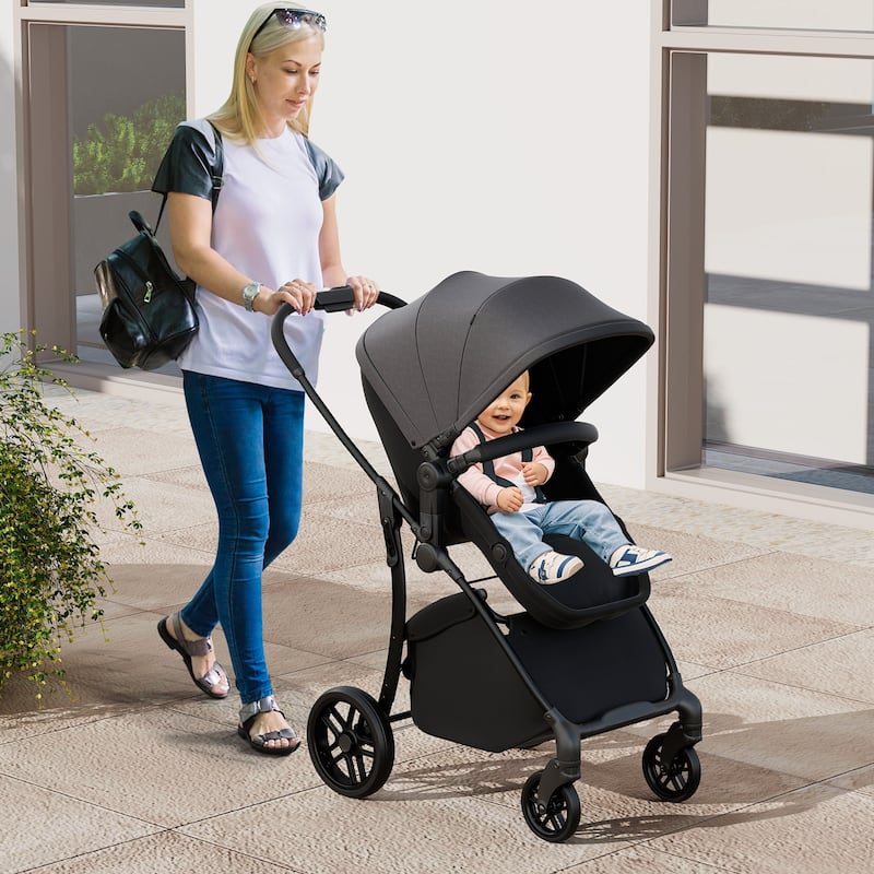 2 in 1 Metal Polyester Foldable Kids Stroller with Adjustable Seat - 38" × 22.5" × 41"