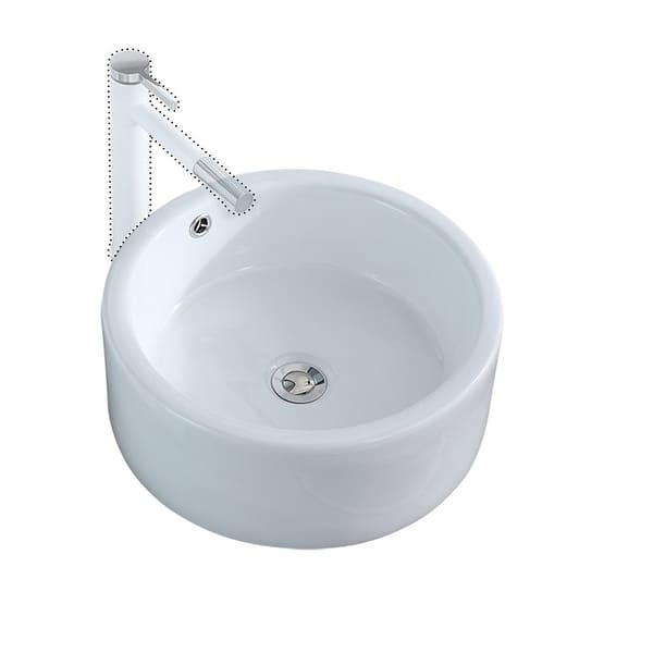 slide 7 of 7, White Porcelain Ceramic Vessel Sink Round Shape Above Counter