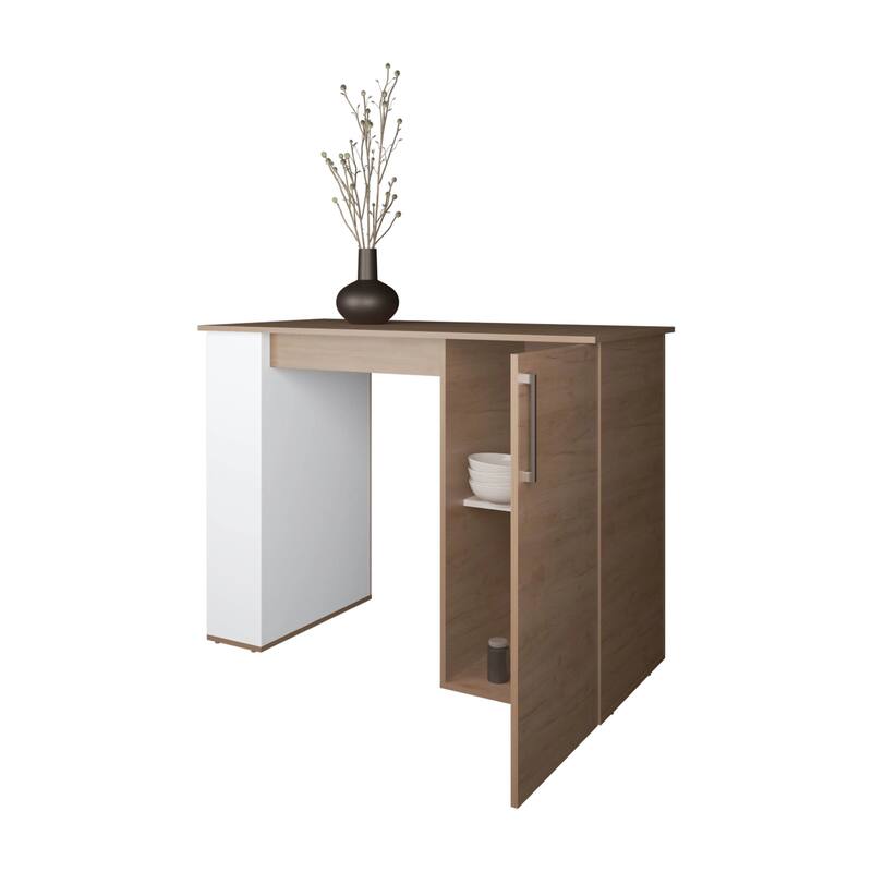 White and Natural Oak Kitchen Island with 1-Door and Open Storage