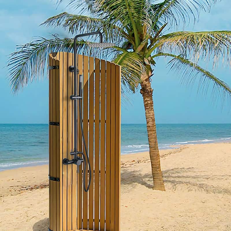 Outdoor 10 Inch Round Rain Shower Set with Handheld Shower (Adjustable Slider)