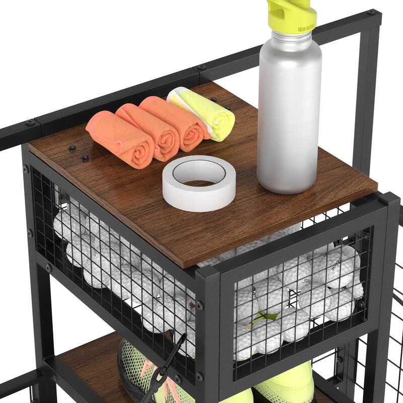 Multi-Functional Golf Bag Organizer for Garage with Wheels & Hooks