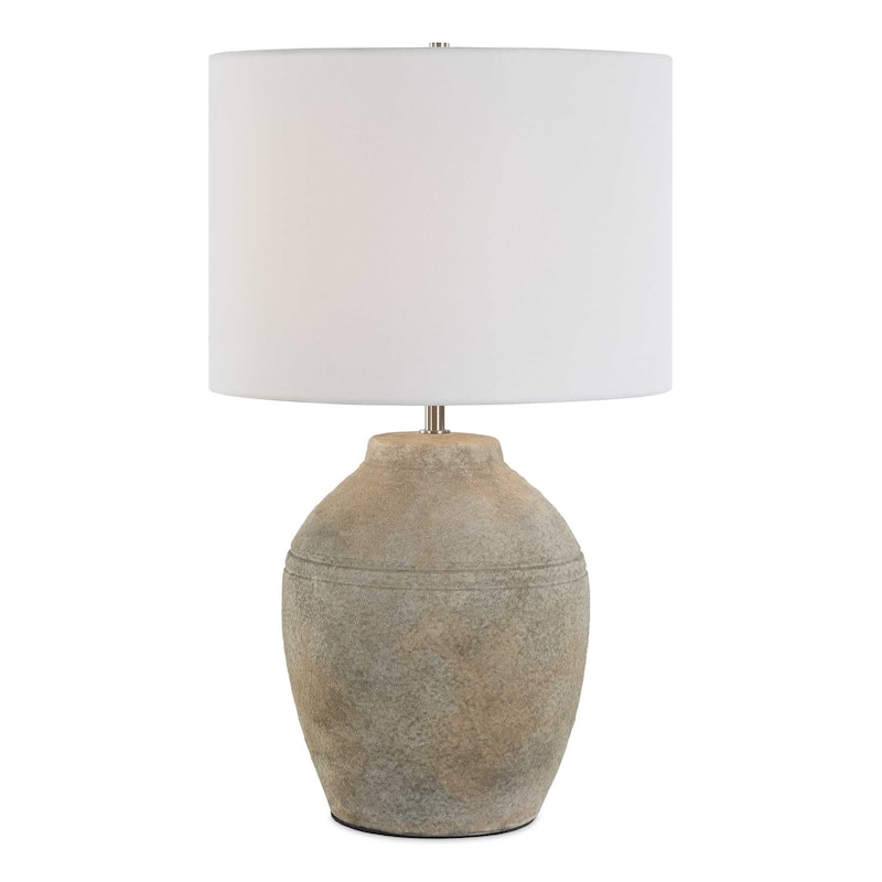 Porch & Den Neutral Ceramic Gold Linen Shade Vase Table Lamp - Stone