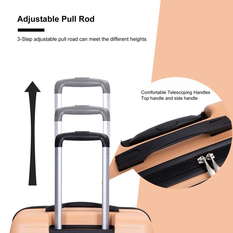 3-Piece, Expandable Luggage, Lightweight Luggage with 2 Hooks, TSA Lock, and Swivel Wheels, for Boarding Travel, Peach